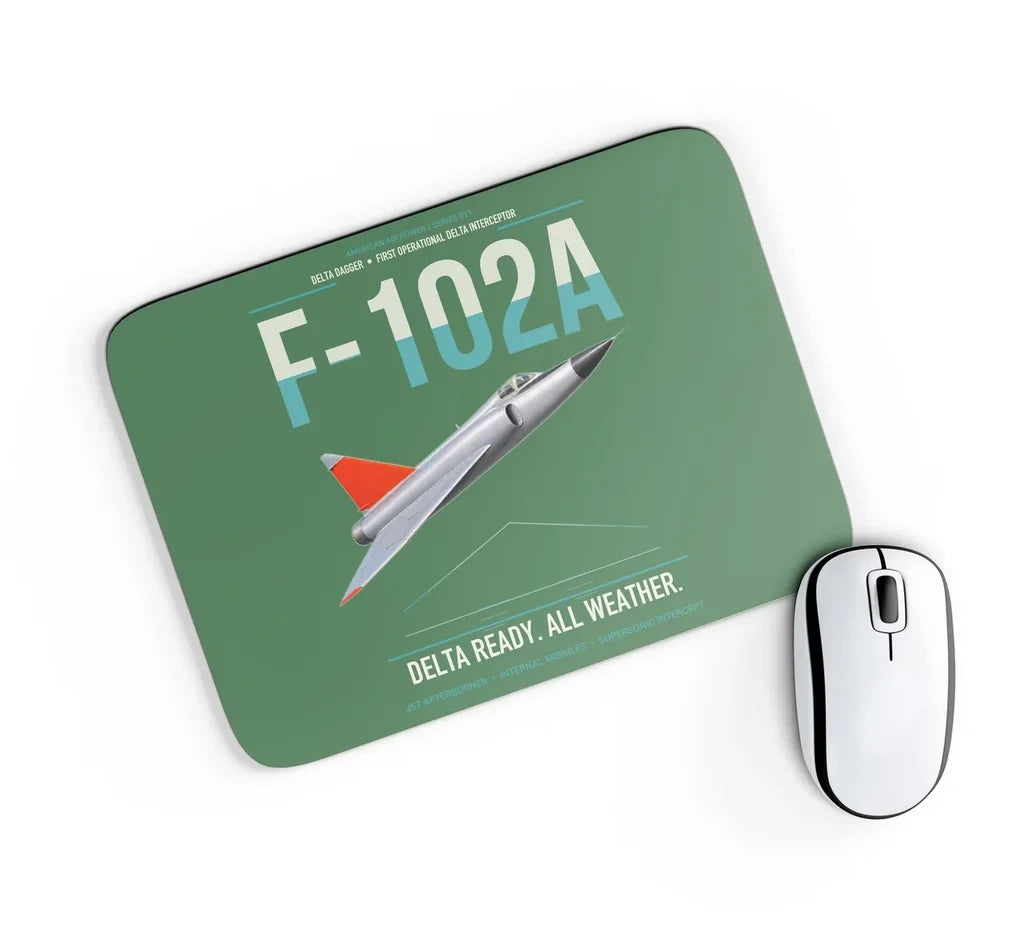 F-102A Delta Dagger design on green rectangle mouse pad