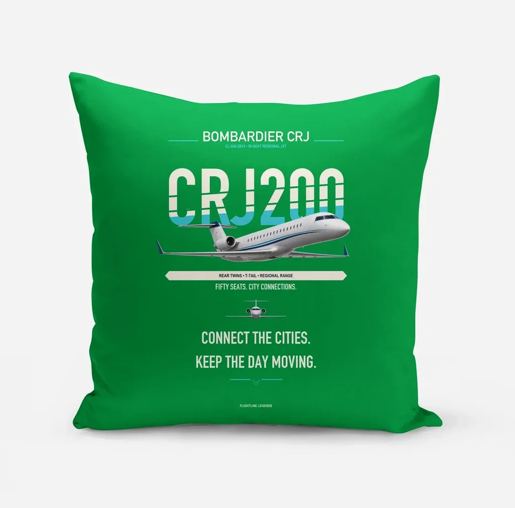Bombardier CRJ200 design on green pillow