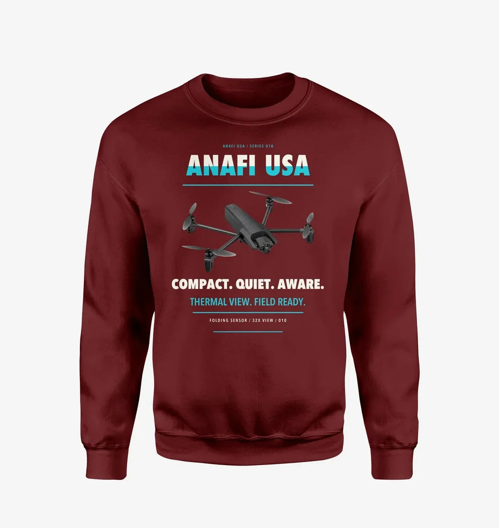 Parrot ANAFI USA design on wine red sweatshirt