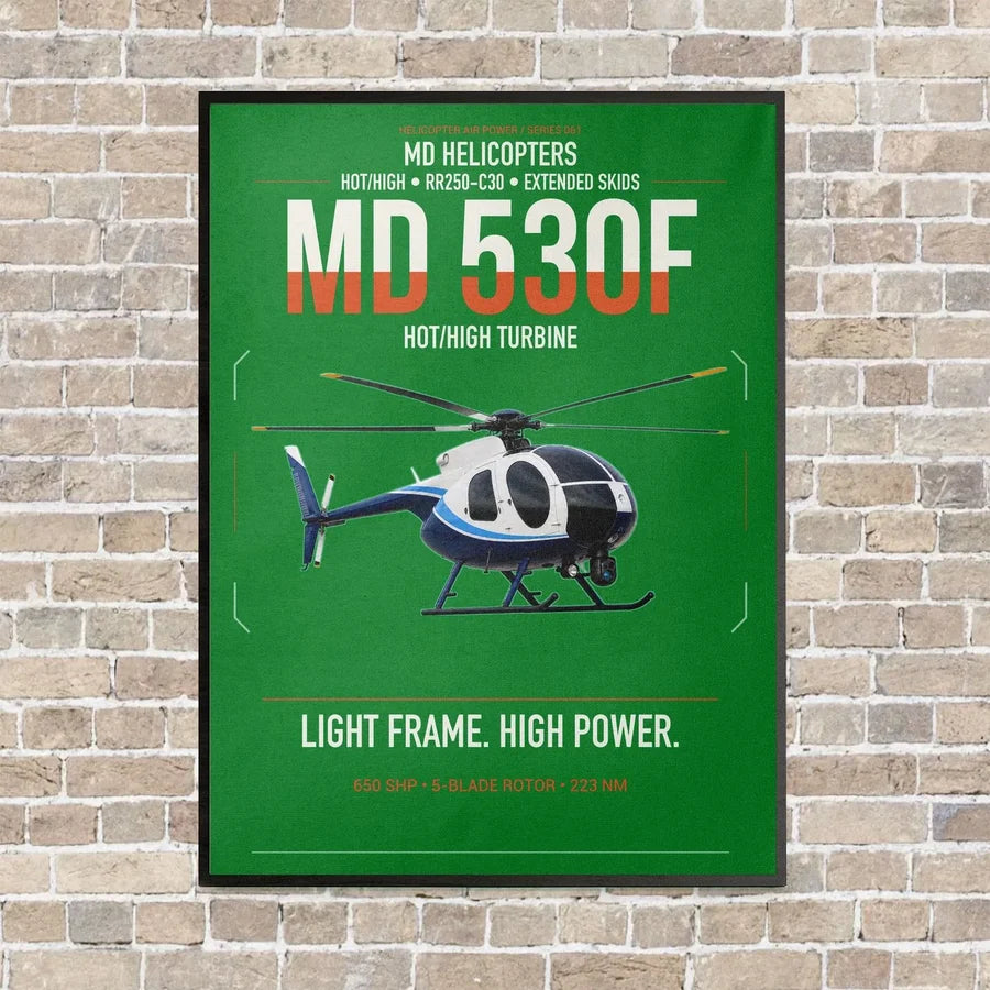 MD Helicopters MD 530F vertical canvas print - framed - green background
