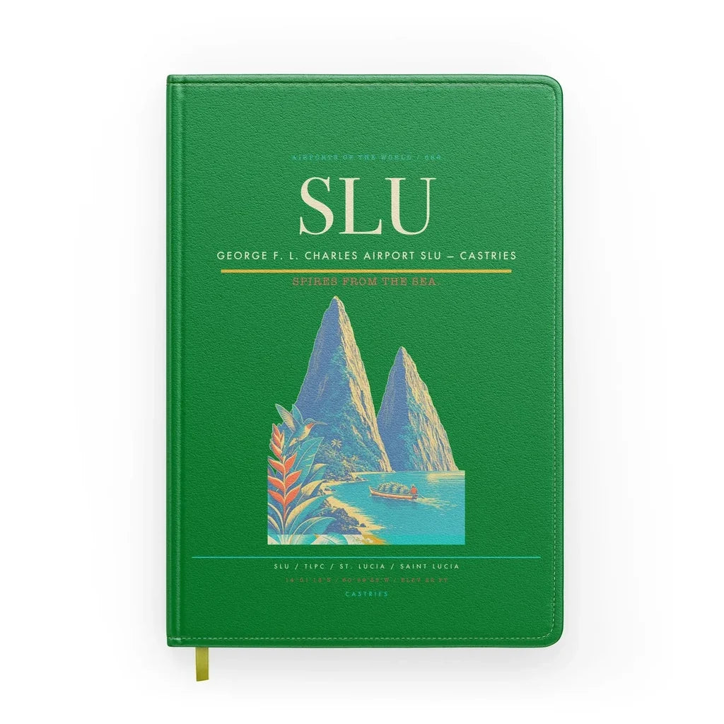 George F. L. Charles Airport (SLU) design on green notebook