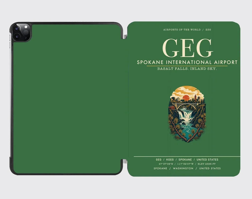 Spokane International Airport (GEG) design on green ipad tablet case