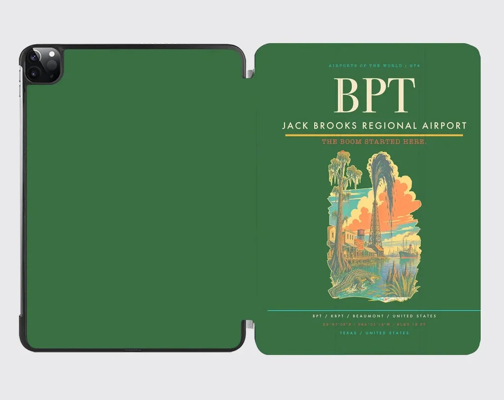 Jack Brooks Regional Airport (BPT) design on green ipad tablet case