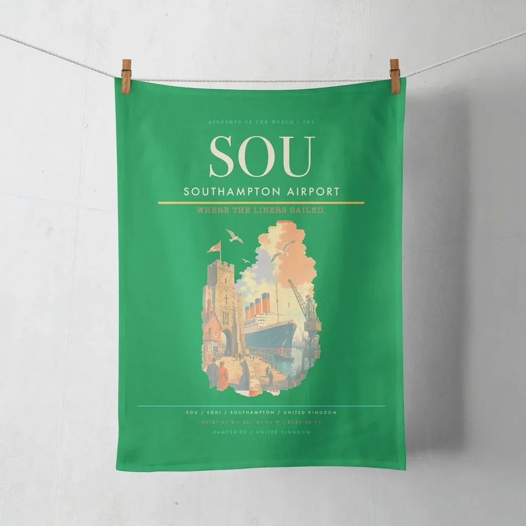 Southampton Airport (SOU) design on green towel