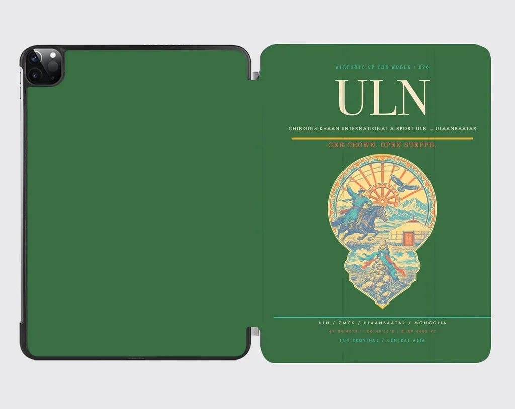 Chinggis Khaan International Airport (ULN) design on green ipad tablet case