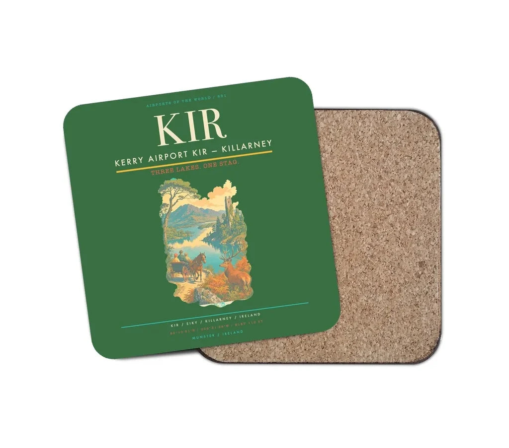 Kerry Airport (KIR) design on green 1 piece coaster