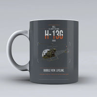 Thumbnail for Bell H-13G Sioux design on gray ceramic mug, double-side print