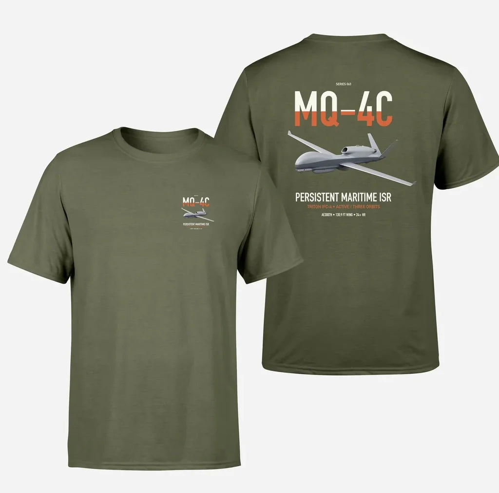 MQ-4C Triton IFC-4 design on green army double-side t-shirt, double-side print
