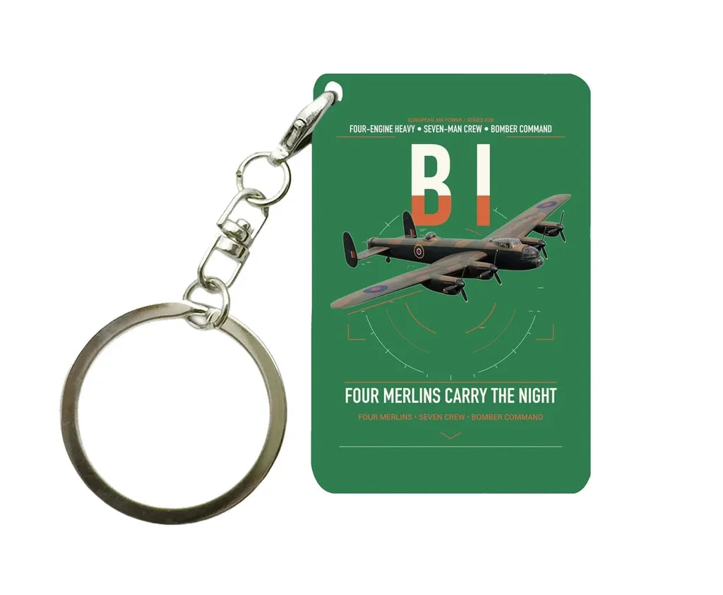Avro Lancaster B I design on green designed key chain, double-side print