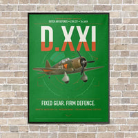 Thumbnail for Fokker D.XXI — Dutch LVA aircraft 221 vertical canvas print - framed - green background