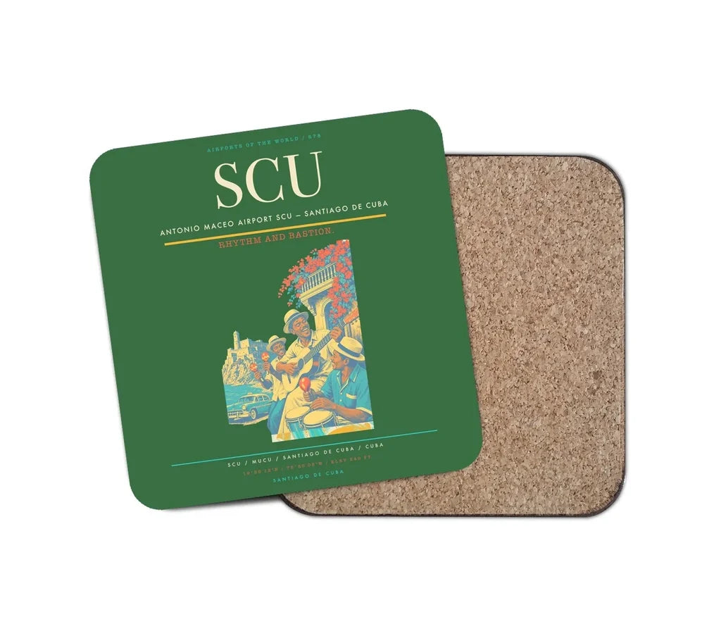 Antonio Maceo Airport (SCU) design on green 1 piece coaster