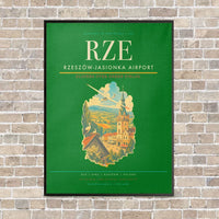 Thumbnail for Rzeszów-Jasionka Airport RZE vertical canvas print - framed - green background