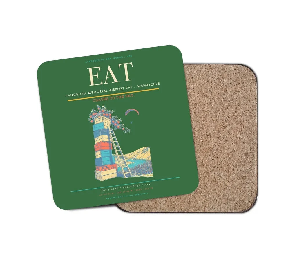 Pangborn Memorial Airport (EAT) design on green 1 piece coaster