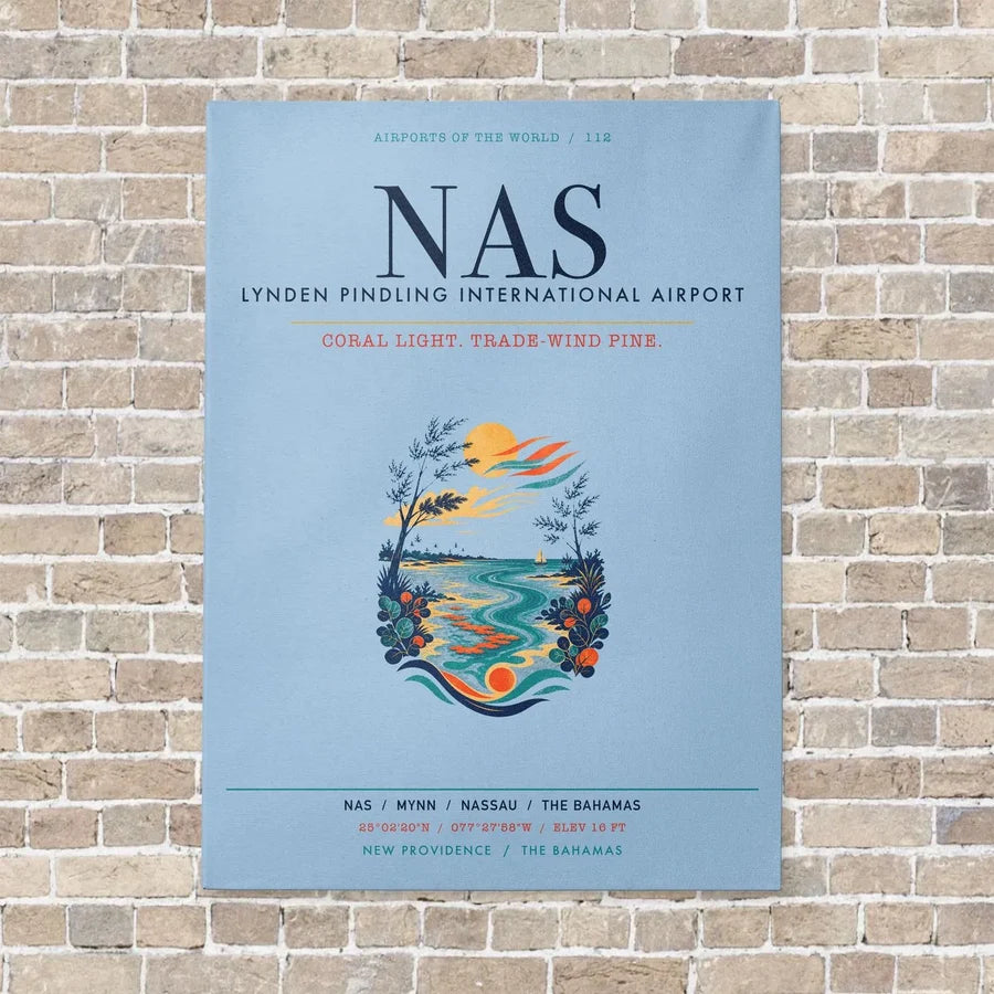 Lynden Pindling International Airport Nassau NAS vertical canvas print - no frame - light blue background