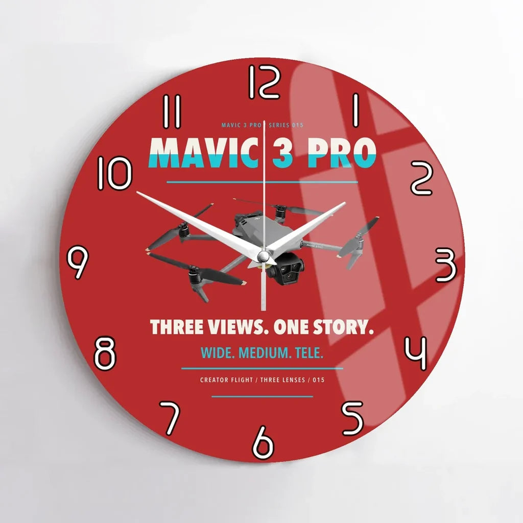 DJI Mavic 3 Pro design on red no frame wall clock