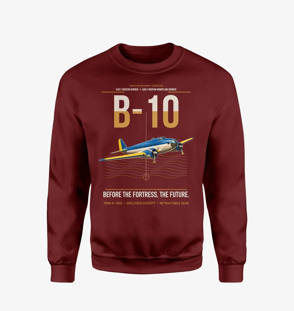 Martin B-10 design on wine red sweatshirt