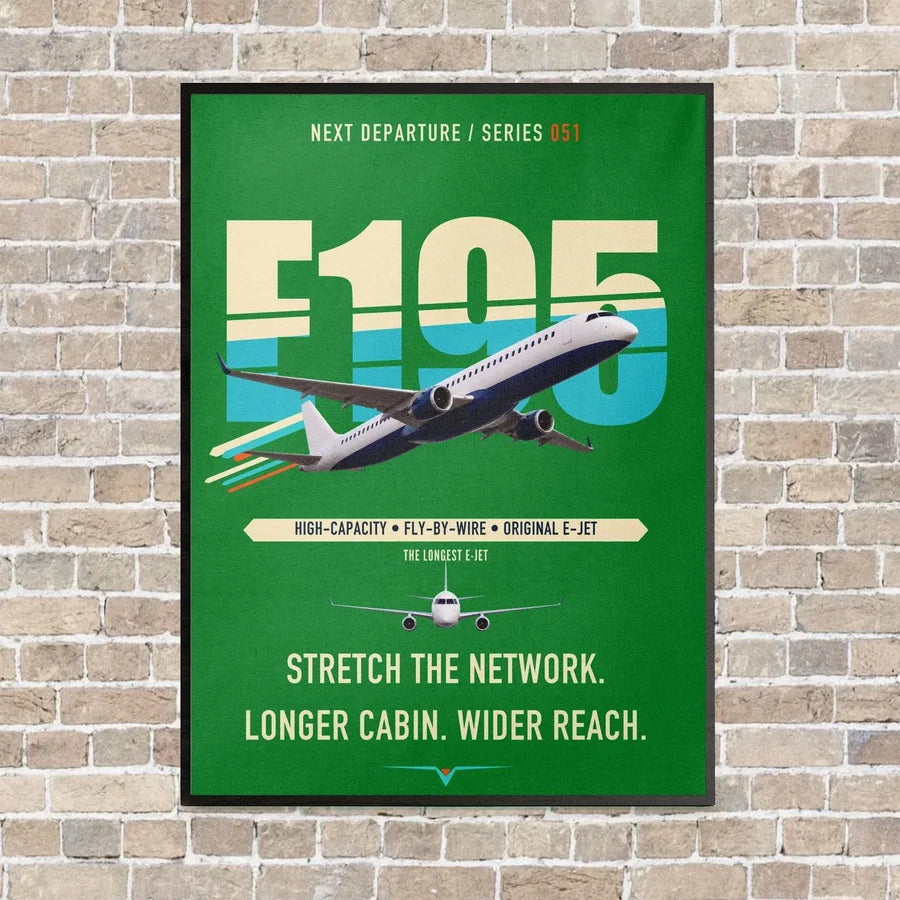 Embraer E195 vertical canvas print - framed - green background