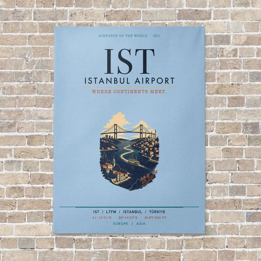 Istanbul Airport IST vertical canvas print - no frame - light blue background