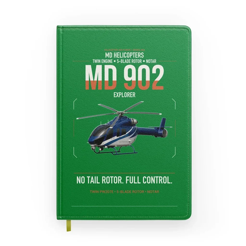MD Helicopters MD 902 Explorer design on green notebook