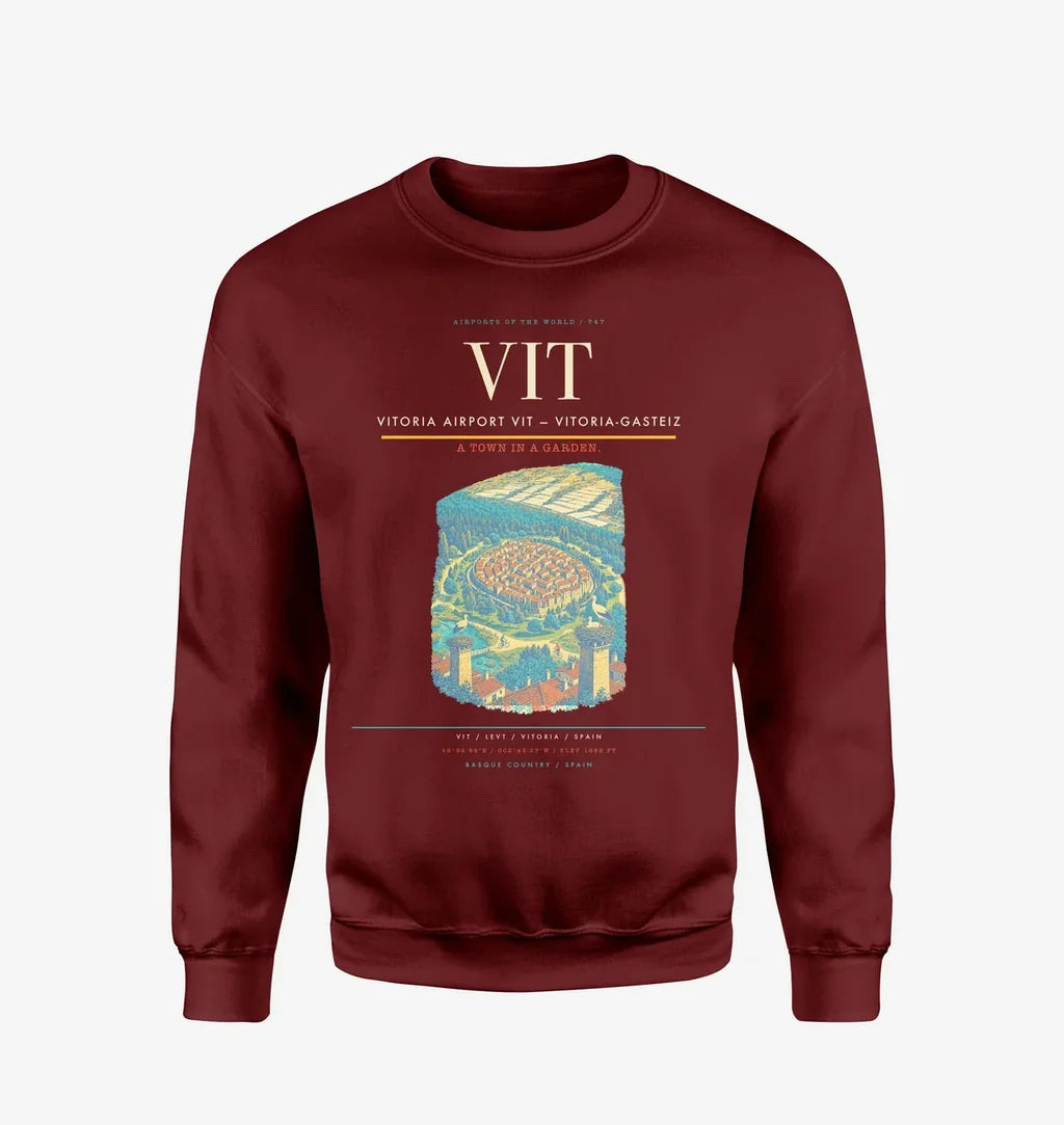 Vitoria Airport (VIT) design on wine red sweatshirt