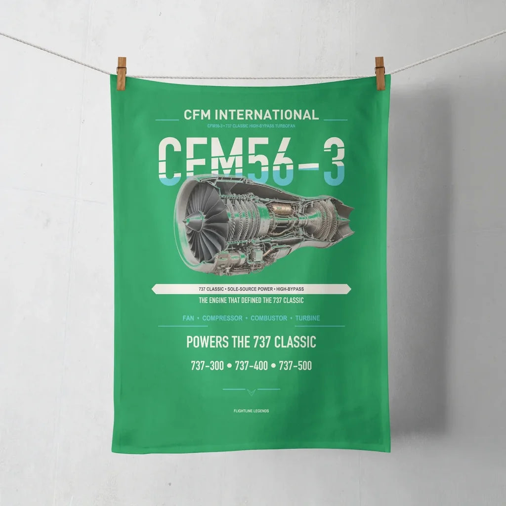 CFM56-3 design on green towel