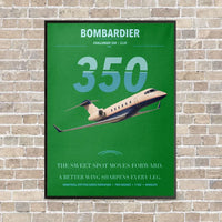 Thumbnail for Bombardier Challenger 350 vertical canvas print - framed - green background