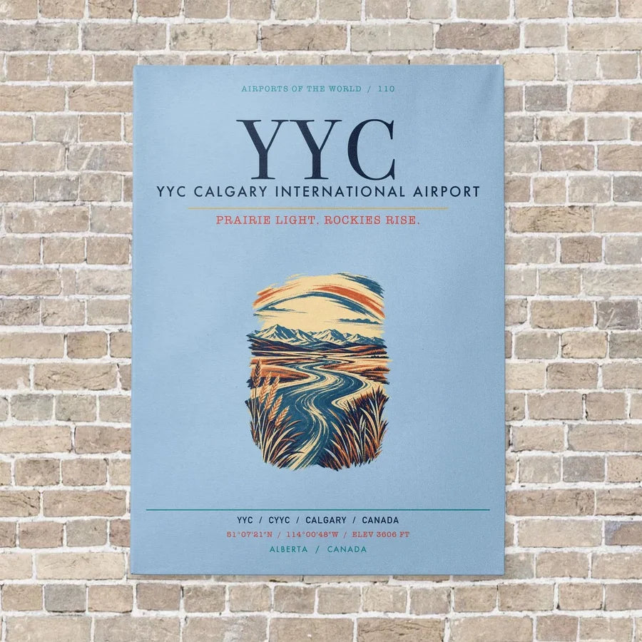 YYC Calgary International Airport vertical canvas print - no frame - light blue background