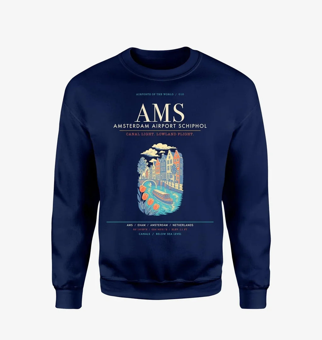 Amsterdam Airport Schiphol AMS Sweatshirt - Navy Blue