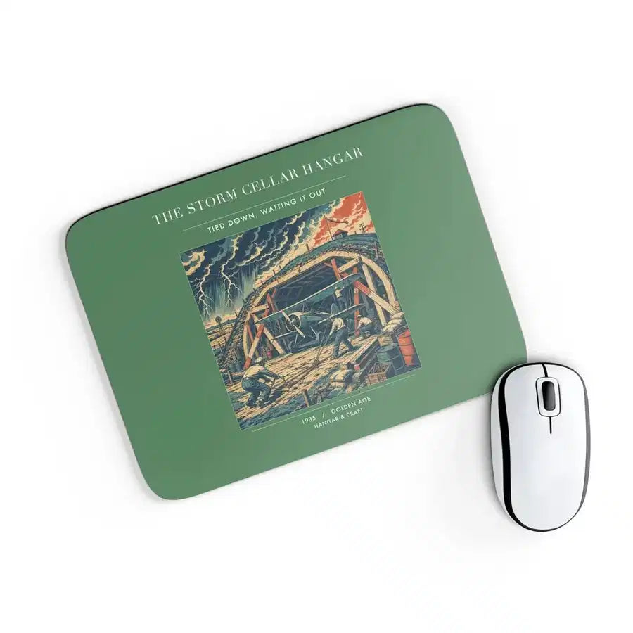 VINTAGE G4244 - The Storm Cellar Hangar - Designed Mouse Pads design on green rectangle