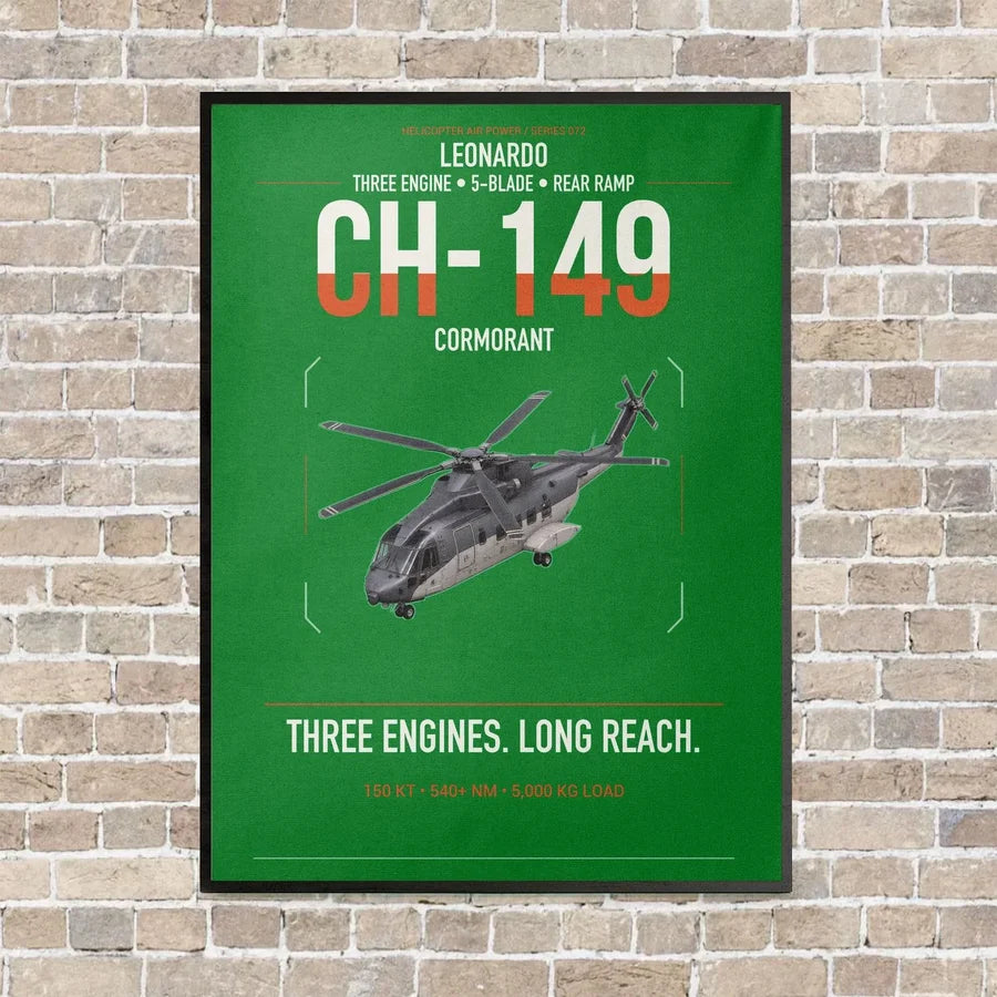 Leonardo CH-149 Cormorant vertical canvas print - framed - green background