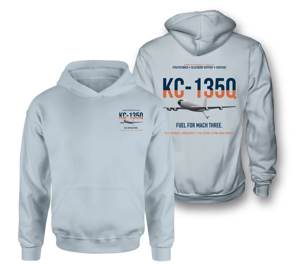 KC-135Q Blackbird Tanker design on light blue double-side hoodie, double-side print