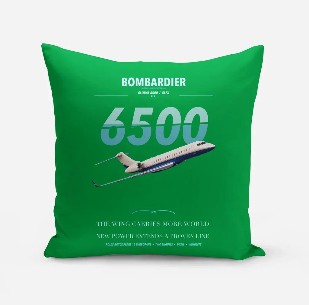 Bombardier Global 6500 design on green pillow