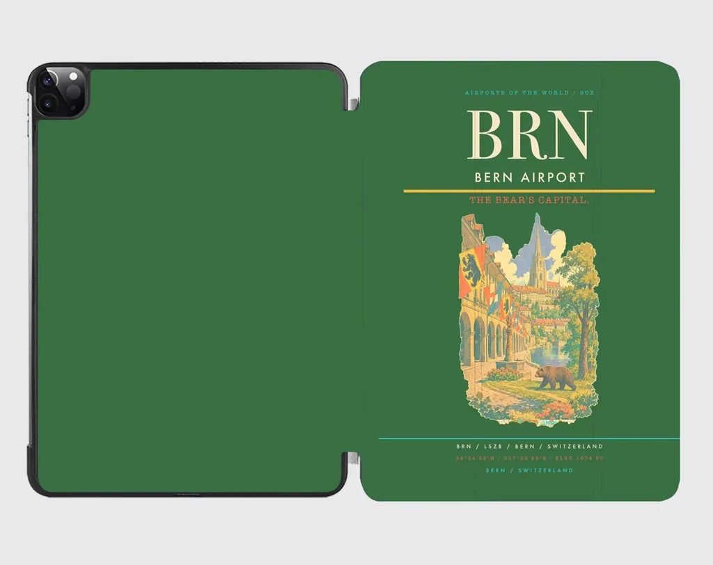 Bern Airport (BRN) design on green ipad tablet case