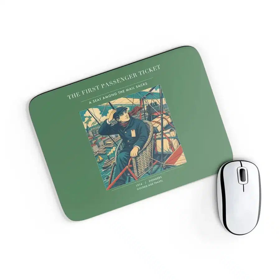 VINTAGE G4321 - The First Passenger Ticket - Designed Mouse Pads design on green rectangle