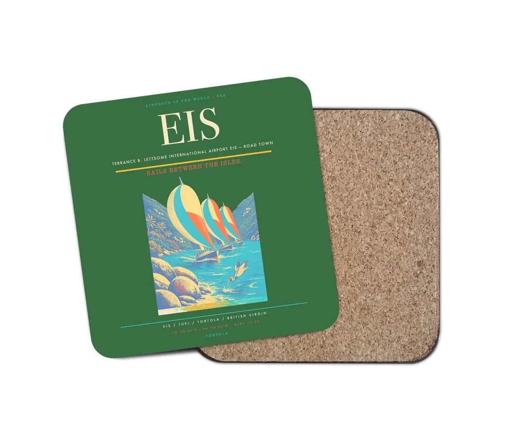 Terrance B. Lettsome International Airport (EIS) design on green 1 piece coaster