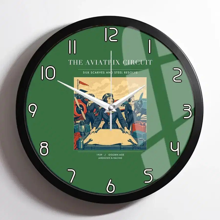 VINTAGE G4164 - The Aviatrix Circuit - Designed Wall Clocks design on green framed