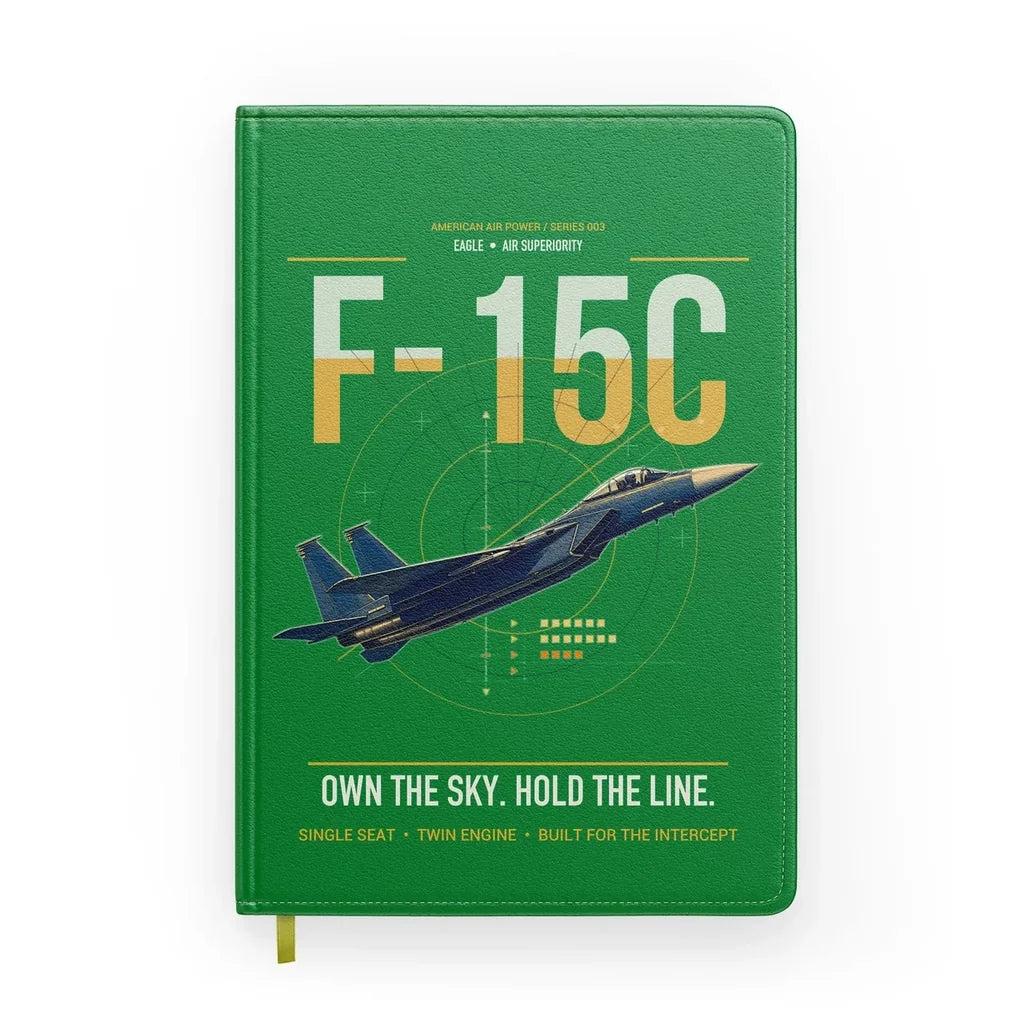 F-15C Eagle design on green notebook