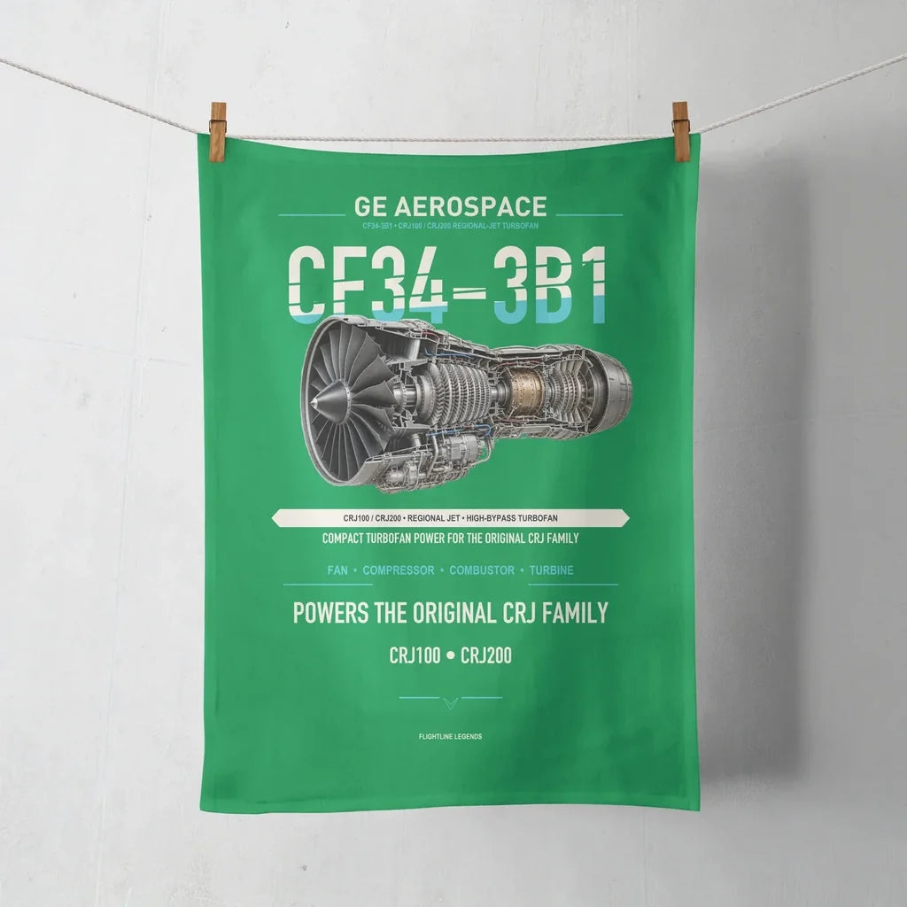 CF34-3B1 design on green towel