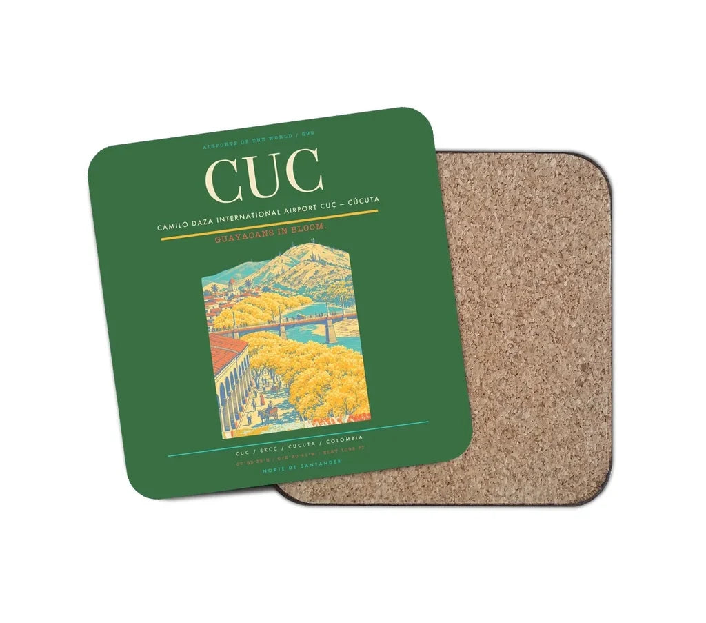 Camilo Daza International Airport (CUC) design on green 1 piece coaster