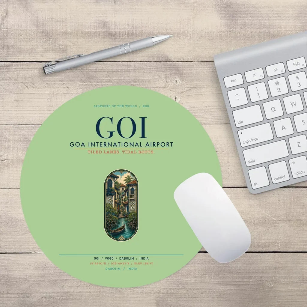 Goa International Airport Dabolim (GOI) design on light green round mouse pad
