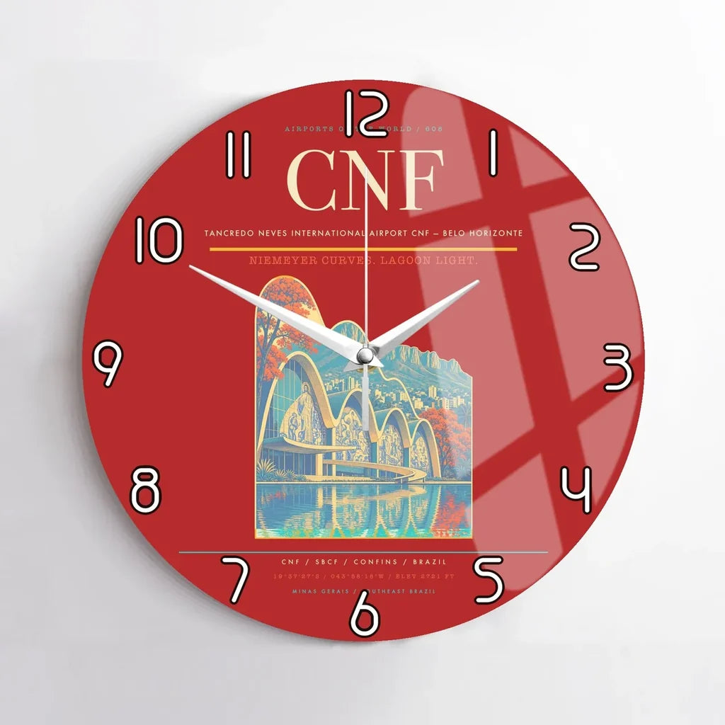 Tancredo Neves International Airport (CNF) design on red no frame wall clock