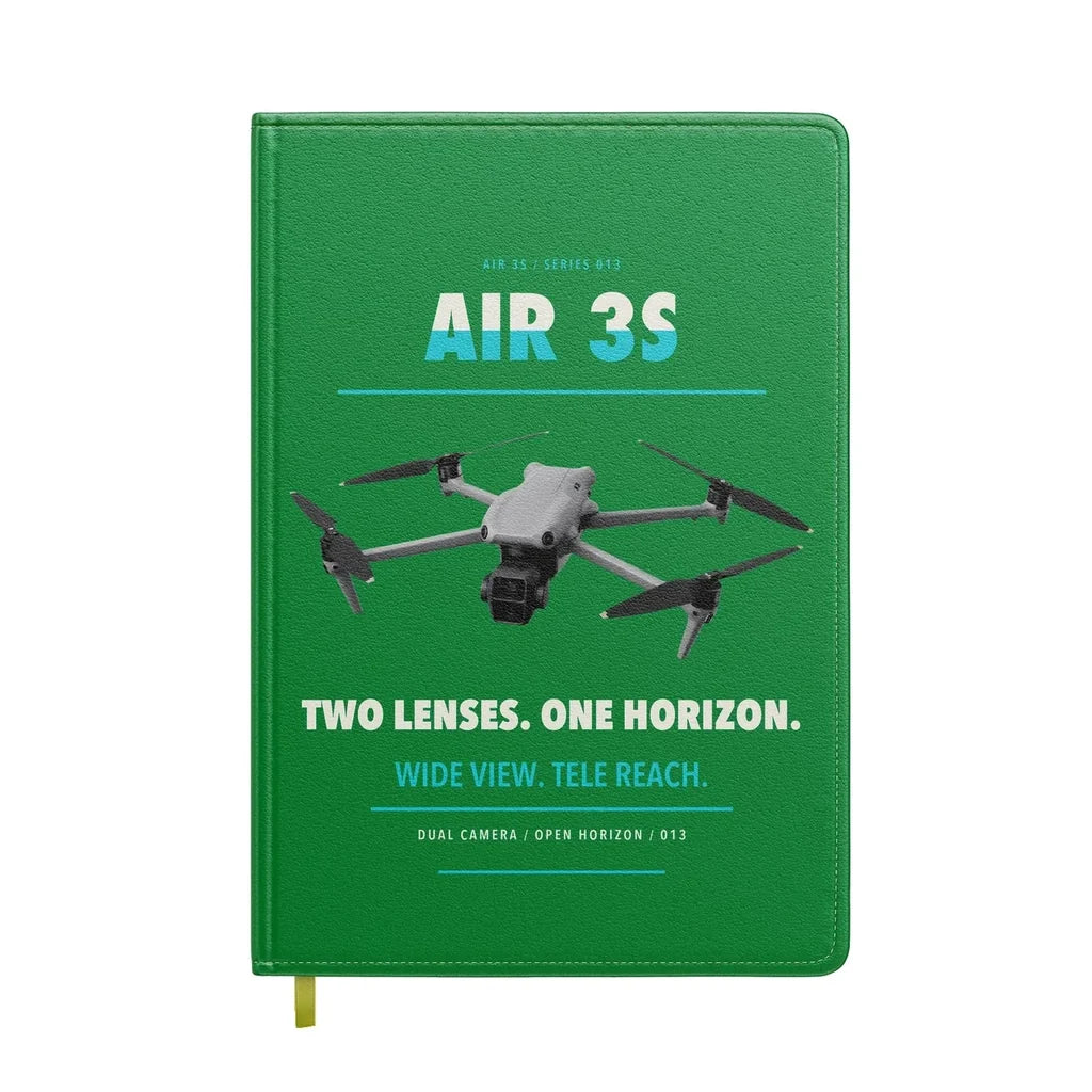 DJI Air 3S design on green notebook