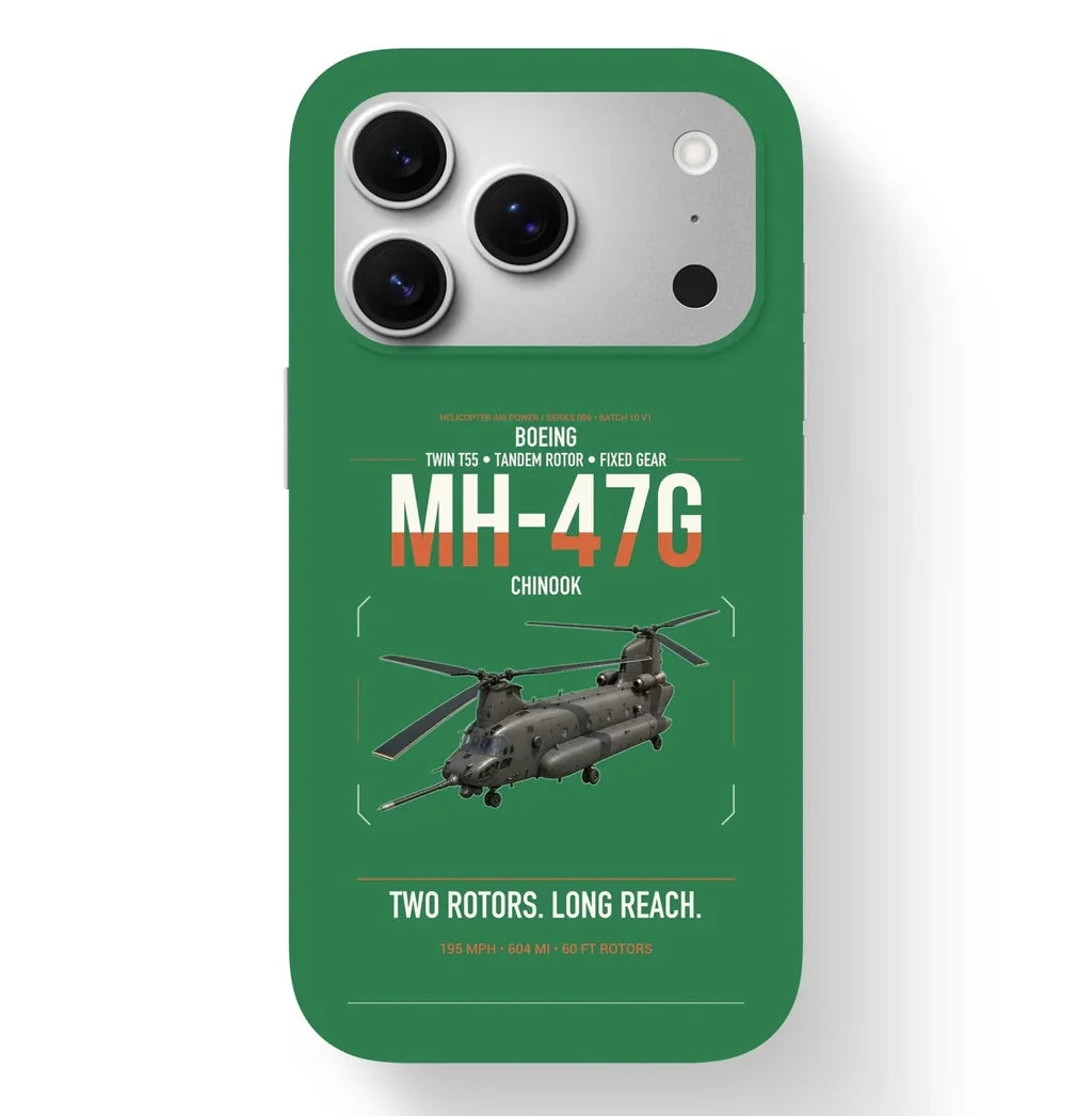 Boeing MH-47G Chinook design on green magsafe iphone case, for iPhone 17 Pro