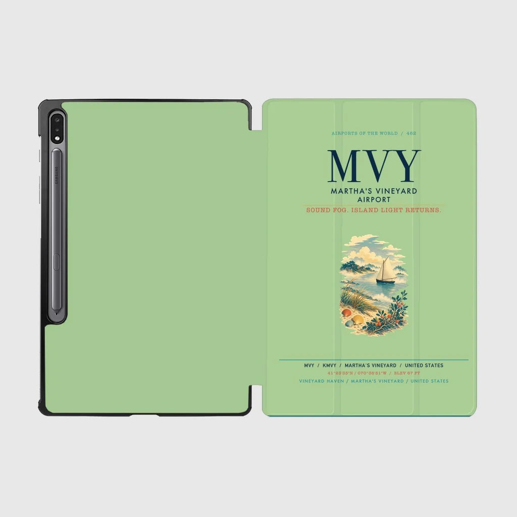 Martha's Vineyard Airport (MVY) design on light green samsung tablet tablet case