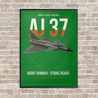 Thumbnail for Saab AJ 37 Viggen vertical canvas print - framed - green background