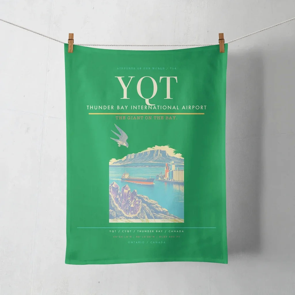 Thunder Bay International Airport (YQT) design on green towel