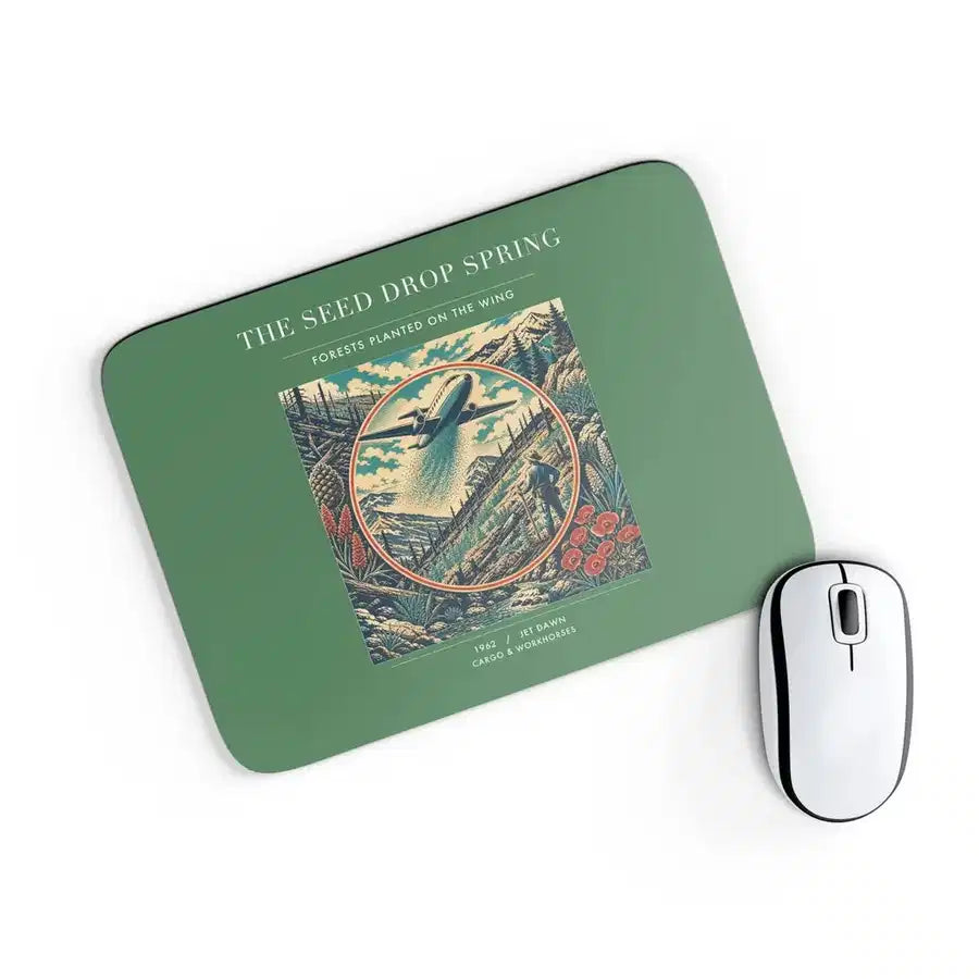 VINTAGE G4490 - The Seed Drop Spring - Designed Mouse Pads design on green rectangle