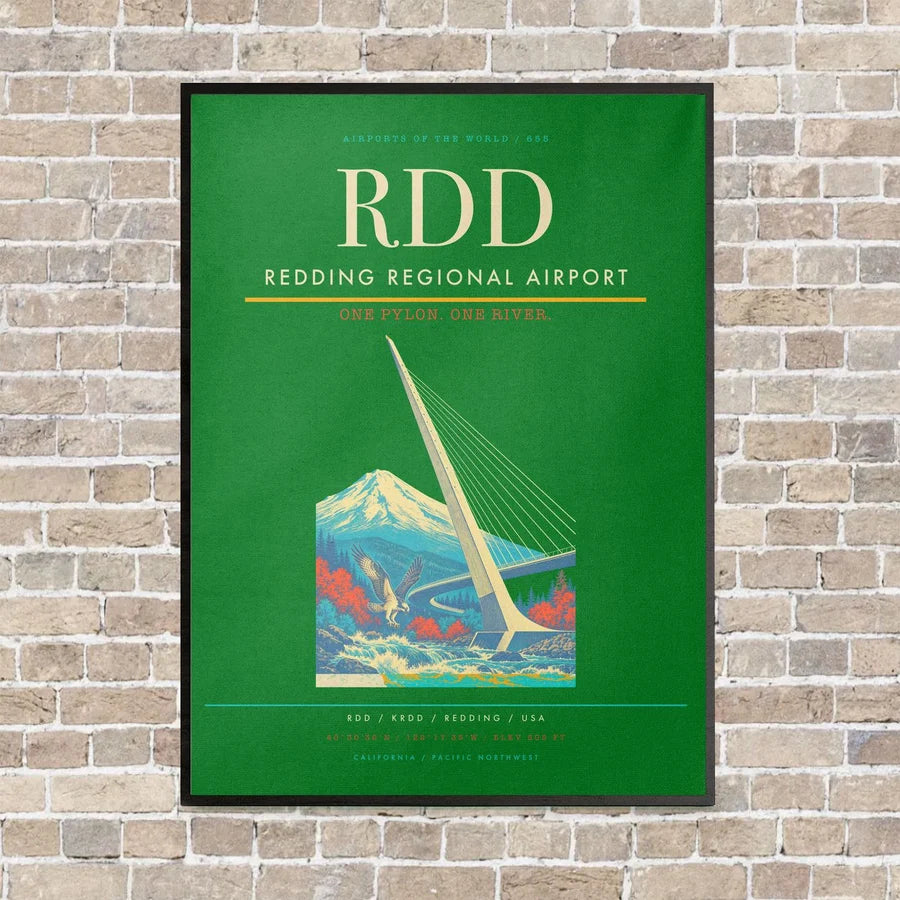 Redding Regional Airport RDD vertical canvas print - framed - green background