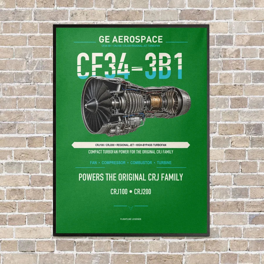 CF34-3B1 vertical canvas print - framed - green background