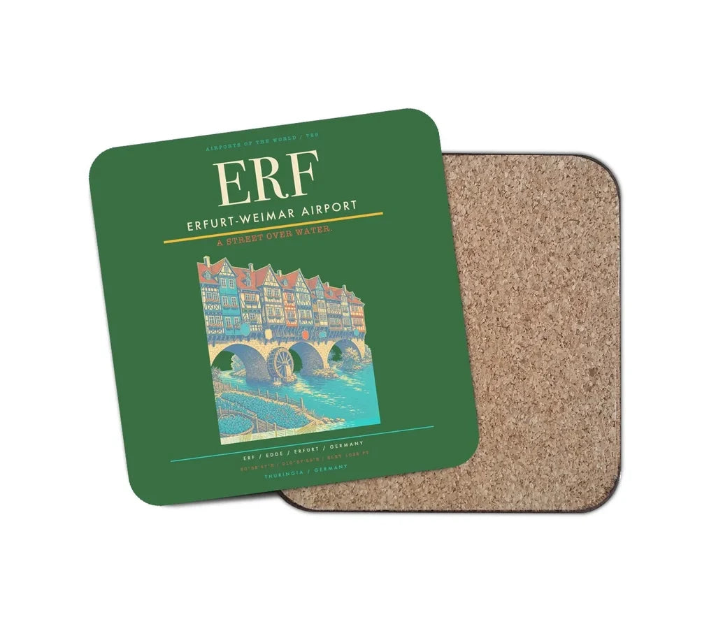 Erfurt-Weimar Airport (ERF) design on green 1 piece coaster